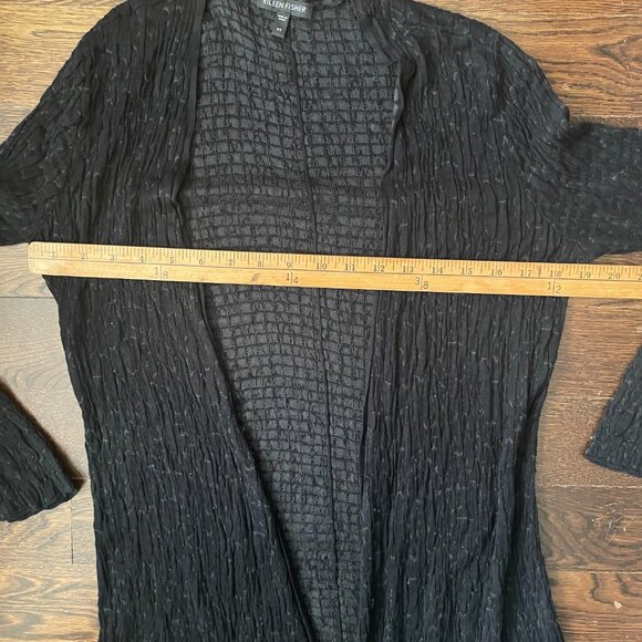Eileen Fisher Black Silk Blend Open Waterfall Cardigan Crinkly Knit-Sz. XS - Picture 7 of 8